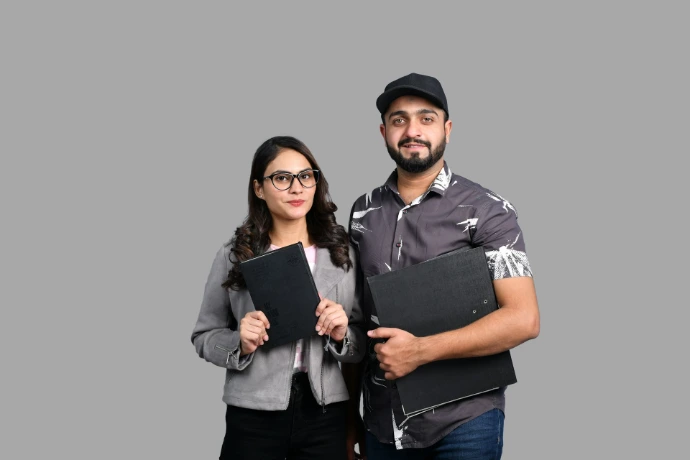 a man and woman posing for a picture